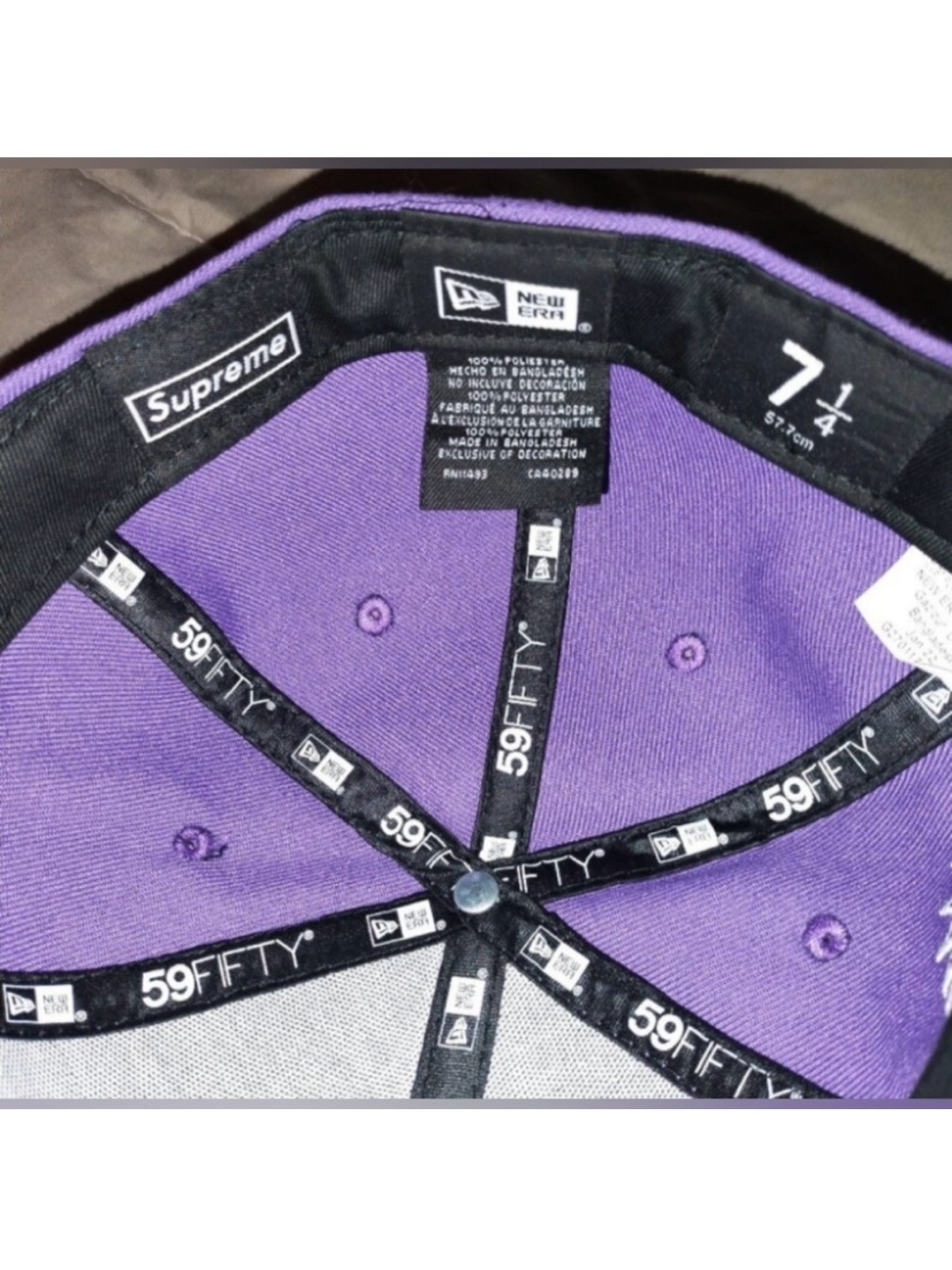 Supreme Hat Purple + Gold New Era Two-Tone Box Logo Fitted Cap SS22 NWT 7 1/4 - Picture 10 of 14